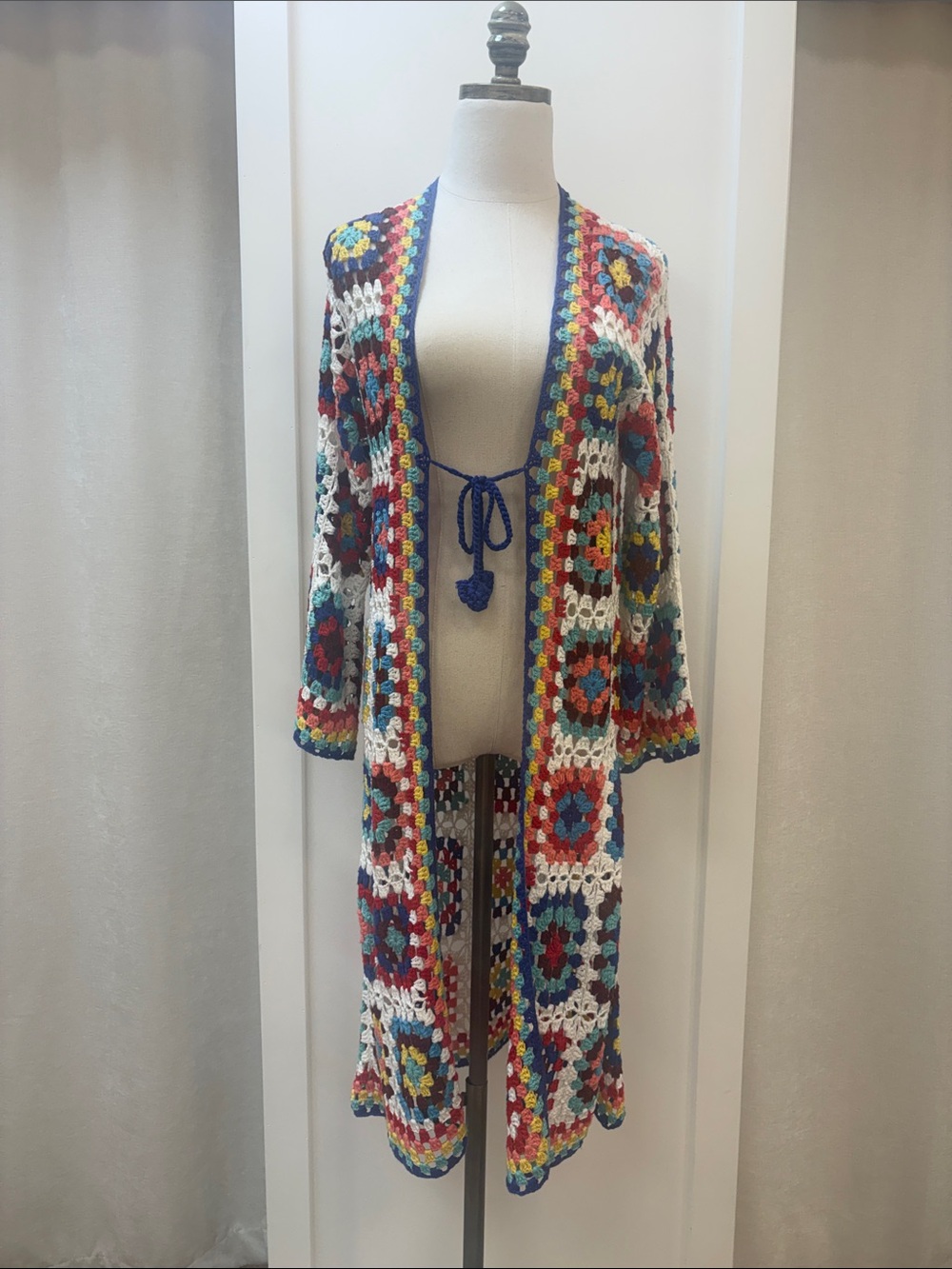 Handmade Multicolor Crochet Duster Cardigan - Bohemian Open Front